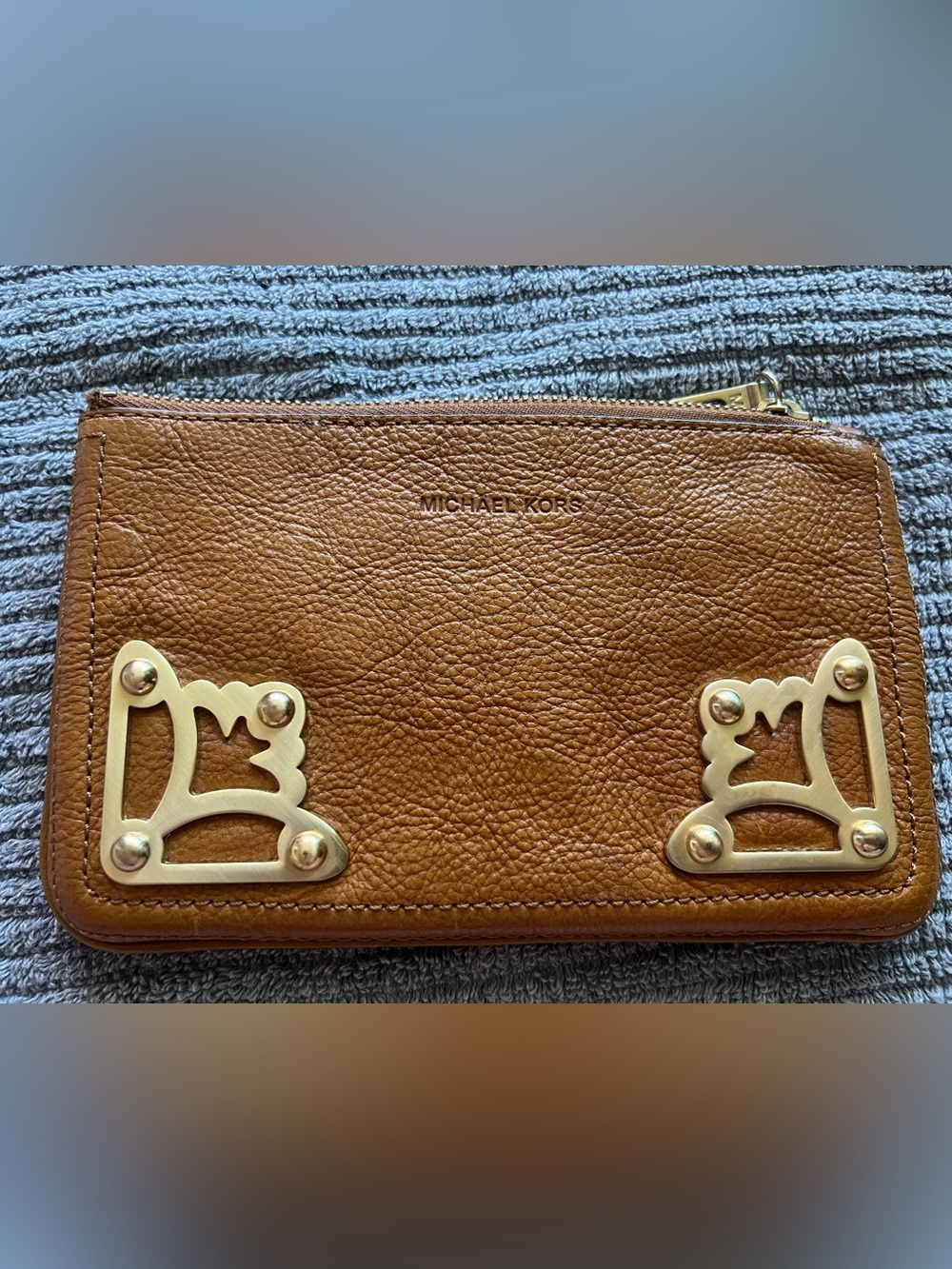 Michael Kors Cognac Leather Wristlet with Gold Accents